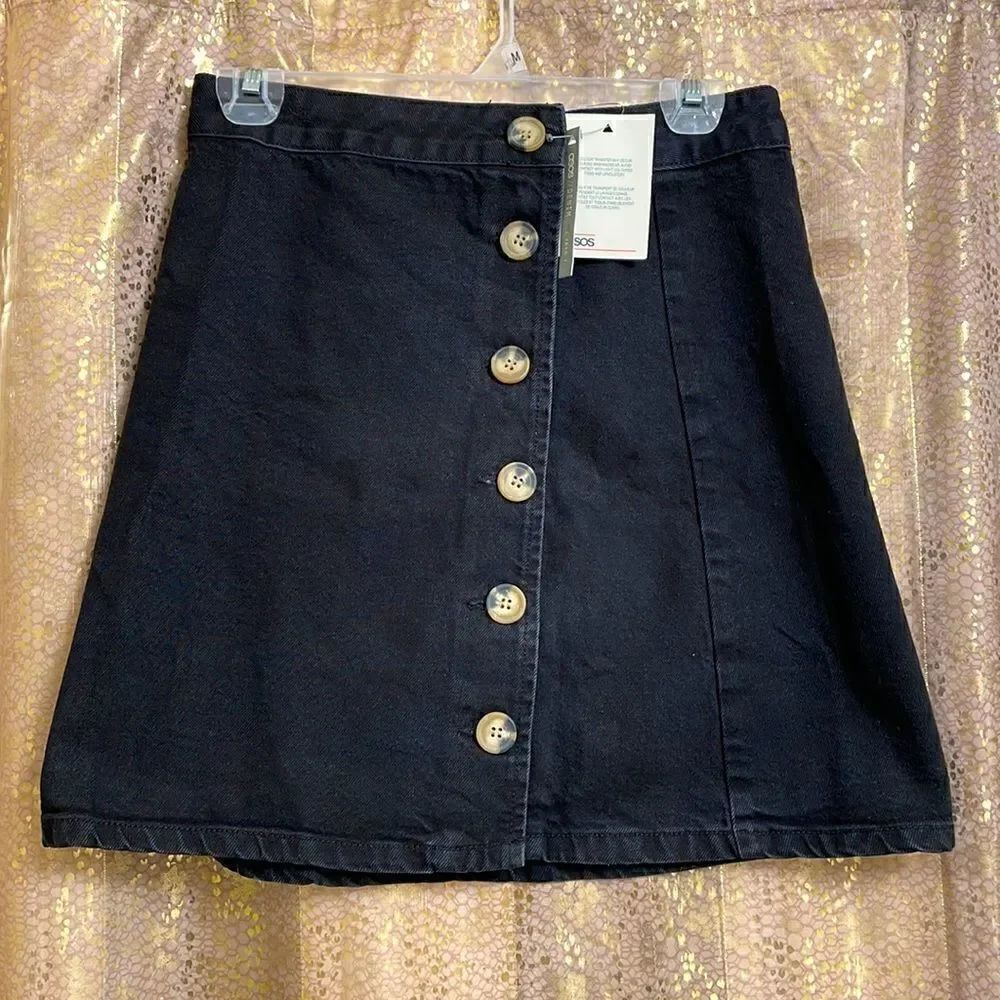 ASOS black button down jean mini skirt, size 6 TALL NWT